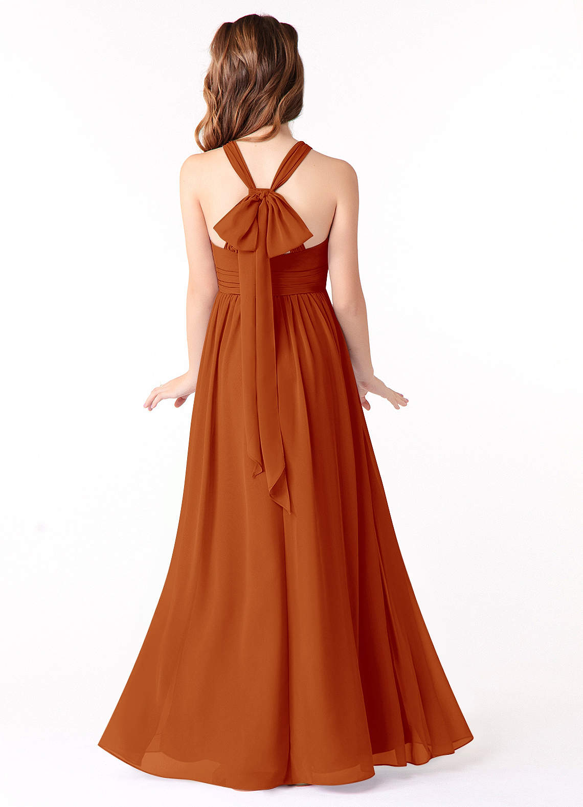 Azazie Jaylah Junior Paprika A-Line Ruched Chiffon Dress image1