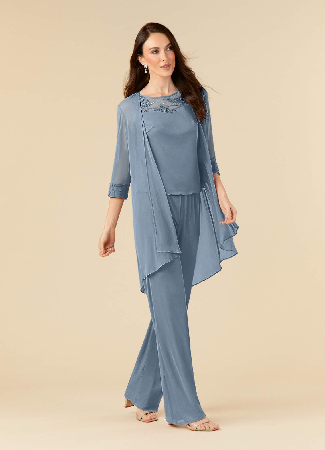 Azazie Frances Mother of the Bride Dresses Dusty Blue Jumpsuit/Pantsuit Scoop Mesh Dress image2