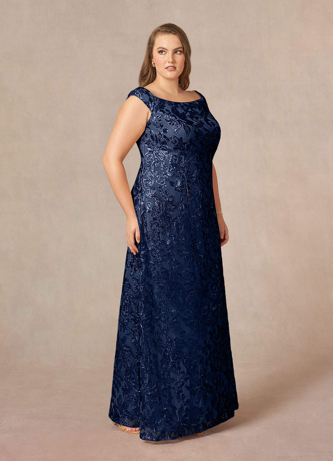 Azazie Porcelain Mother of the Bride Dresses Dark Navy A-Line Off the Shoulder Lace Dress image8