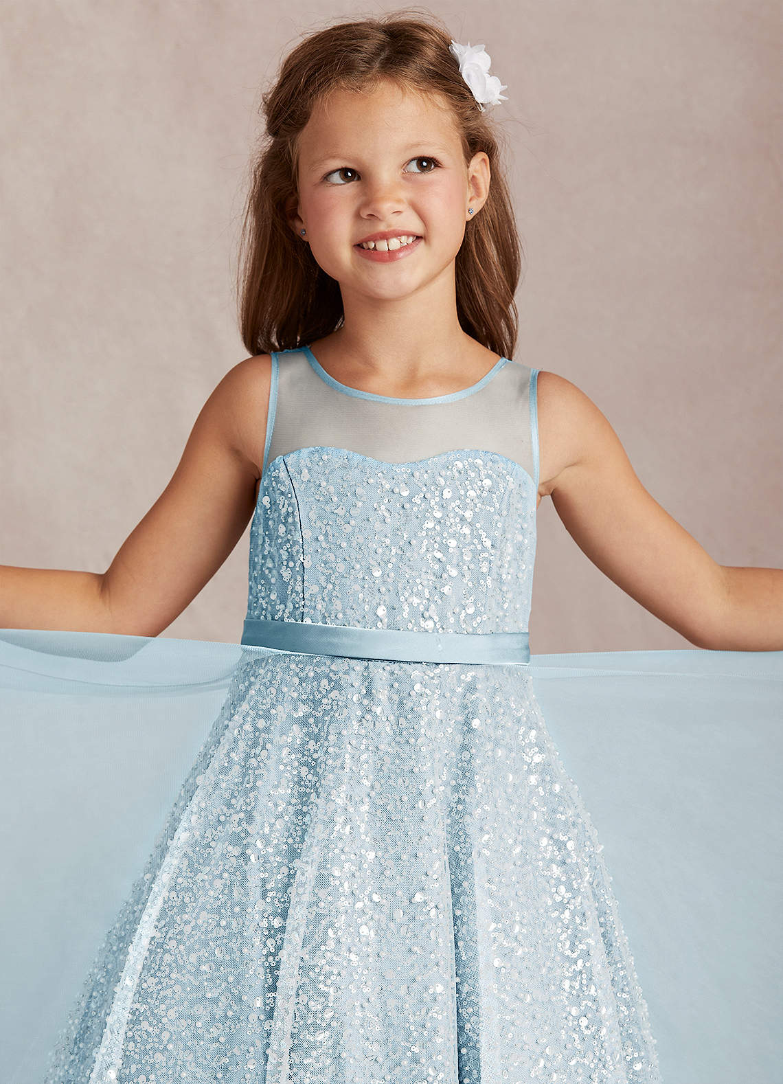 Azazie Siwa Flower Girl Dresses Sky Blue A-Line Beaded Tulle Dress image1