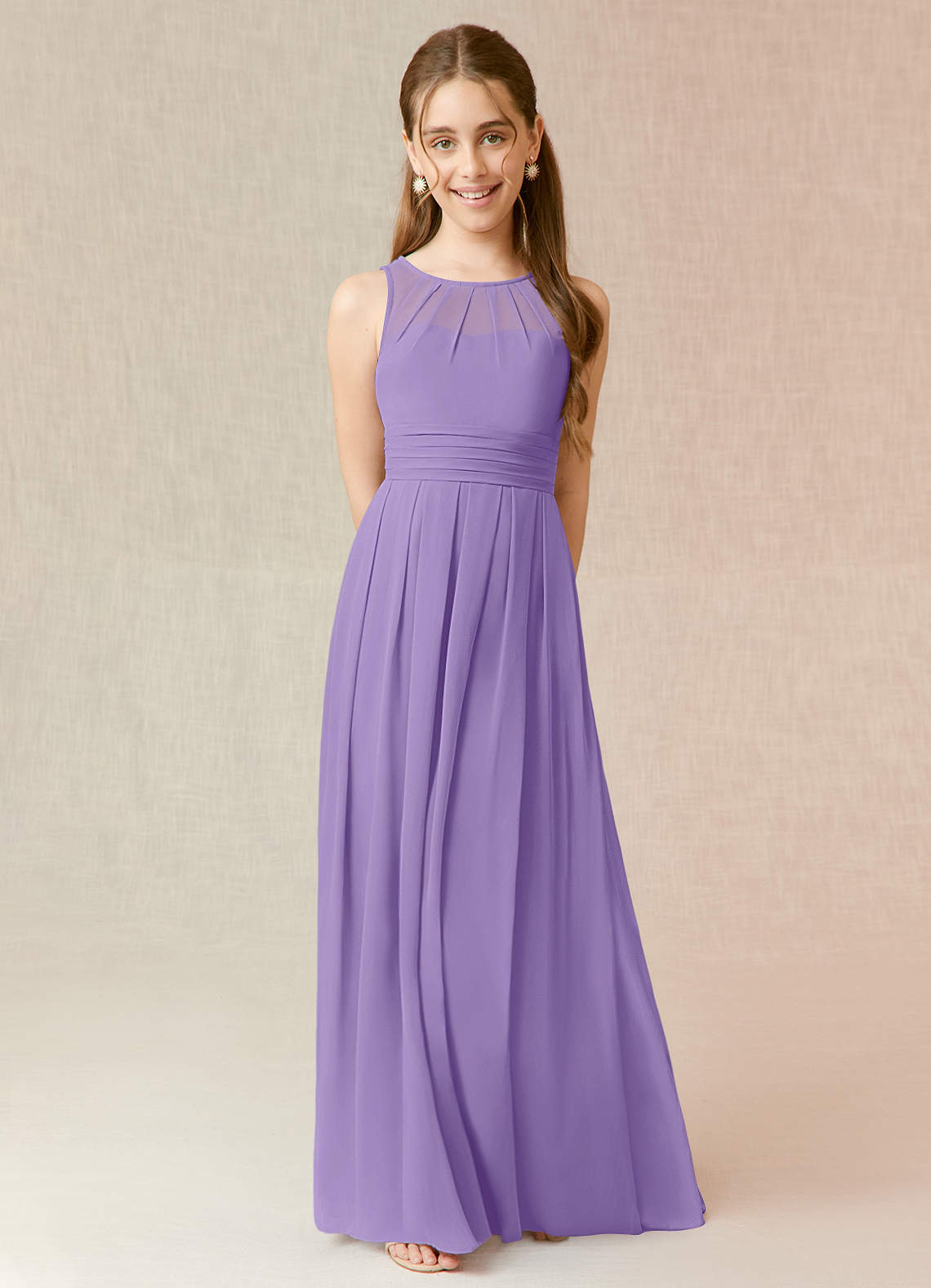 Azazie Bibiane Junior Tahiti A-Line Pleated Chiffon Dress image1