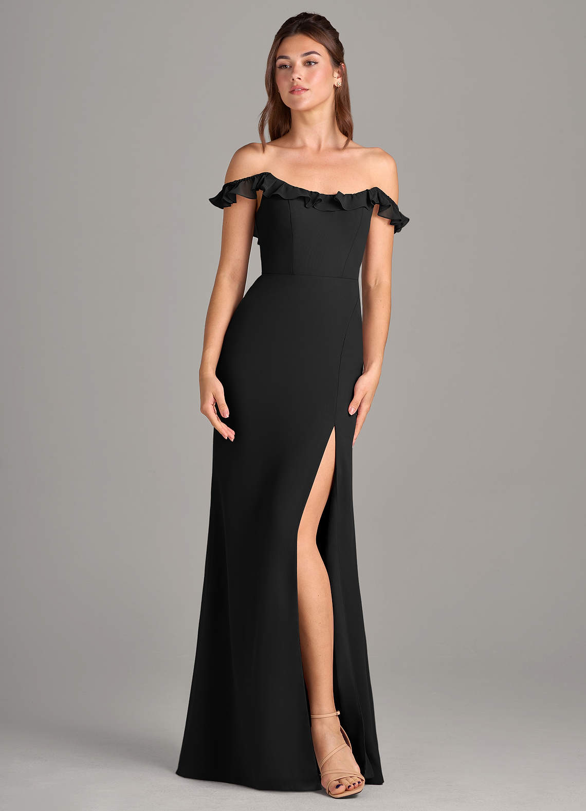 Azazie Callie Essayer des robes à la maison Robe Sirène Convertible en Mousseline de soie Fente Latérale Noir image6