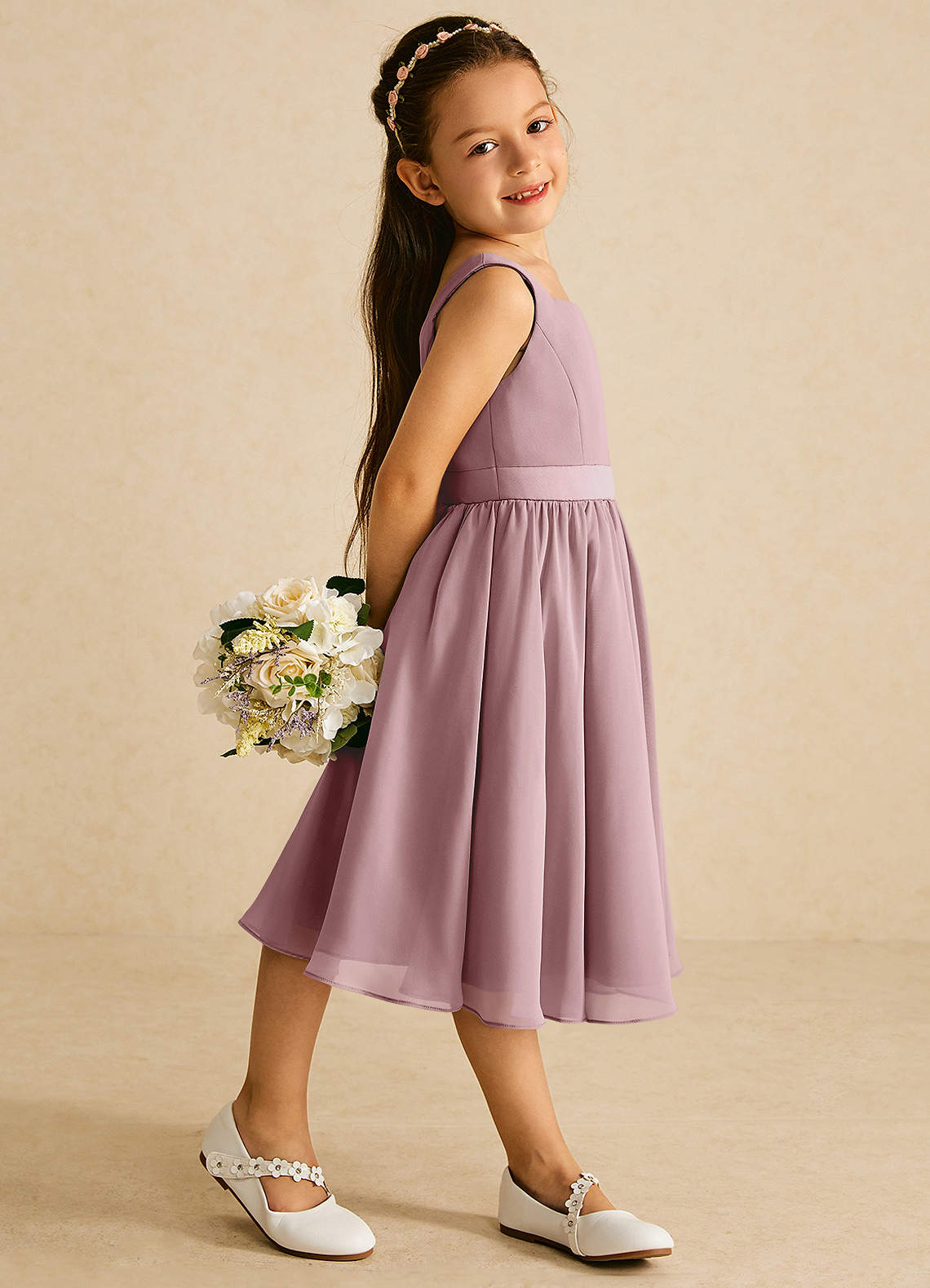 Azazie Ari Flower Girl Dresses Dusty Rose A-Line Sleeveless Chiffon Dress image2