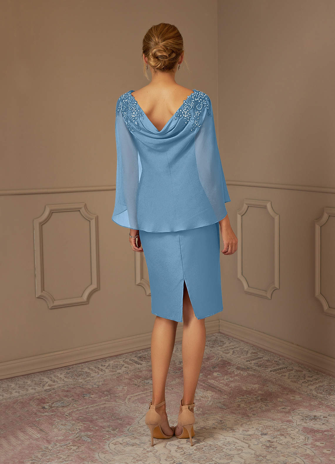 Azazie Carmela Mother of the Bride Dresses Steel Blue Sheath Lace Chiffon Dress image7