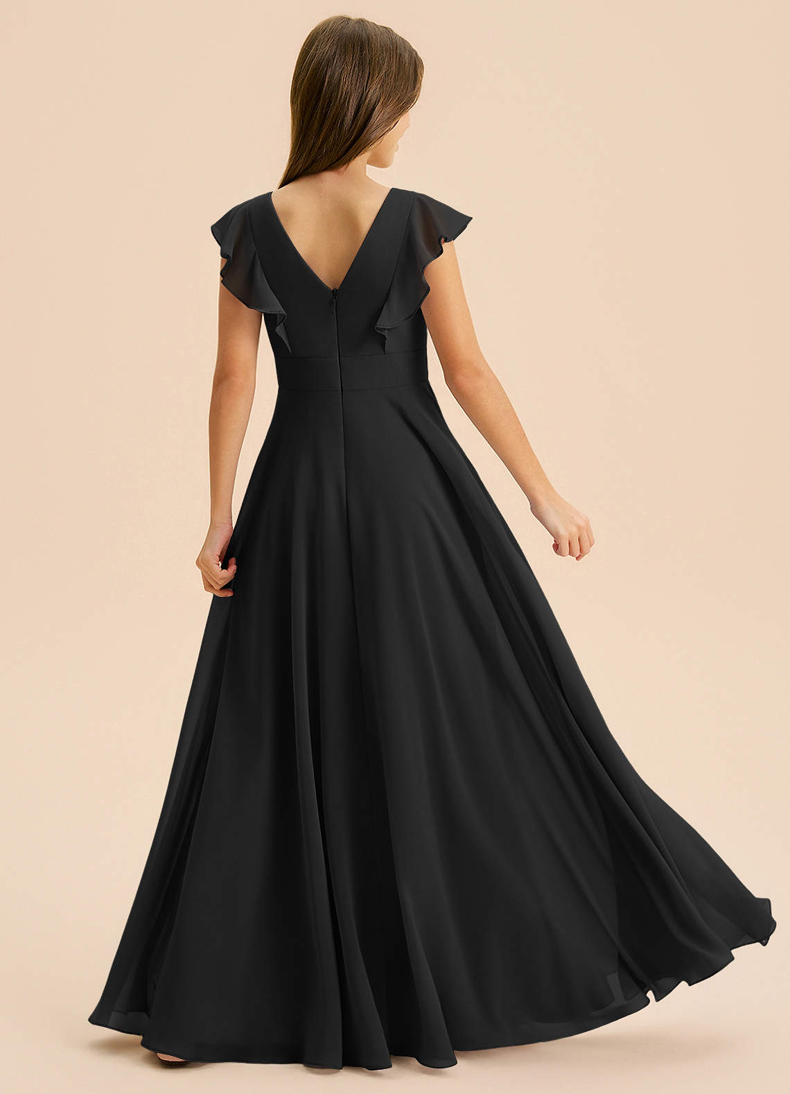 Azazie Anysa Junior Robe Trapèze en Mousseline de soie Rayé Noir image1