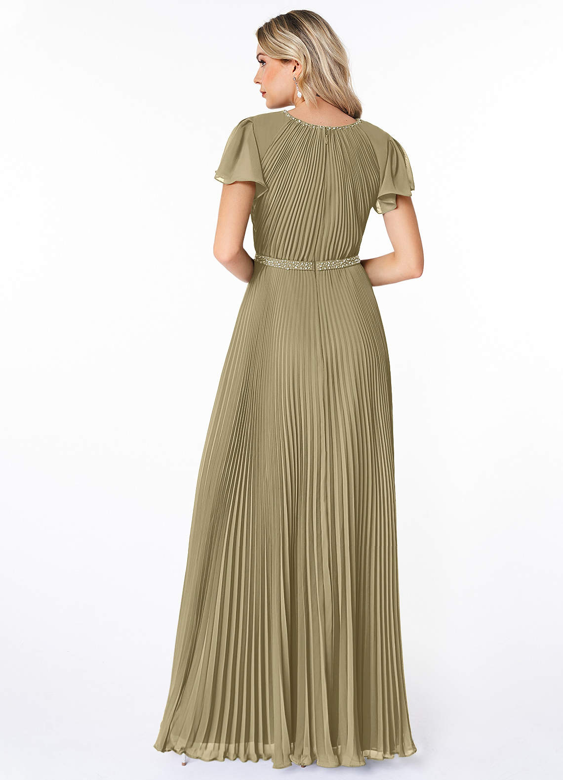 Azazie Kara At-home Try On Dresses A-Line Pleated Chiffon Floor-Length Dress image1