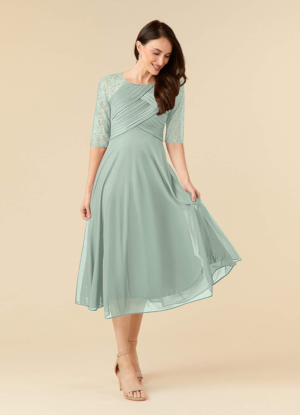 Azazie Gracelyn At-home Try On Dresses Agave A-Line Lace Dress image1
