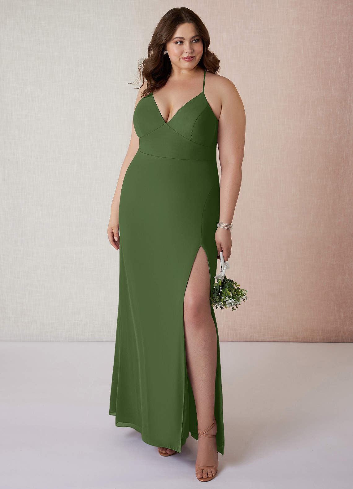 Azazie Sheath V-Neck Floor-Length Chiffon Bridesmaid Dresses - Olive