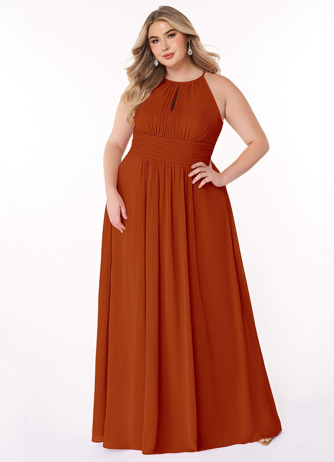 Azazie Bonnie Bridesmaid Dresses Paprika A-Line Keyhole Ruched Chiffon Dress image1