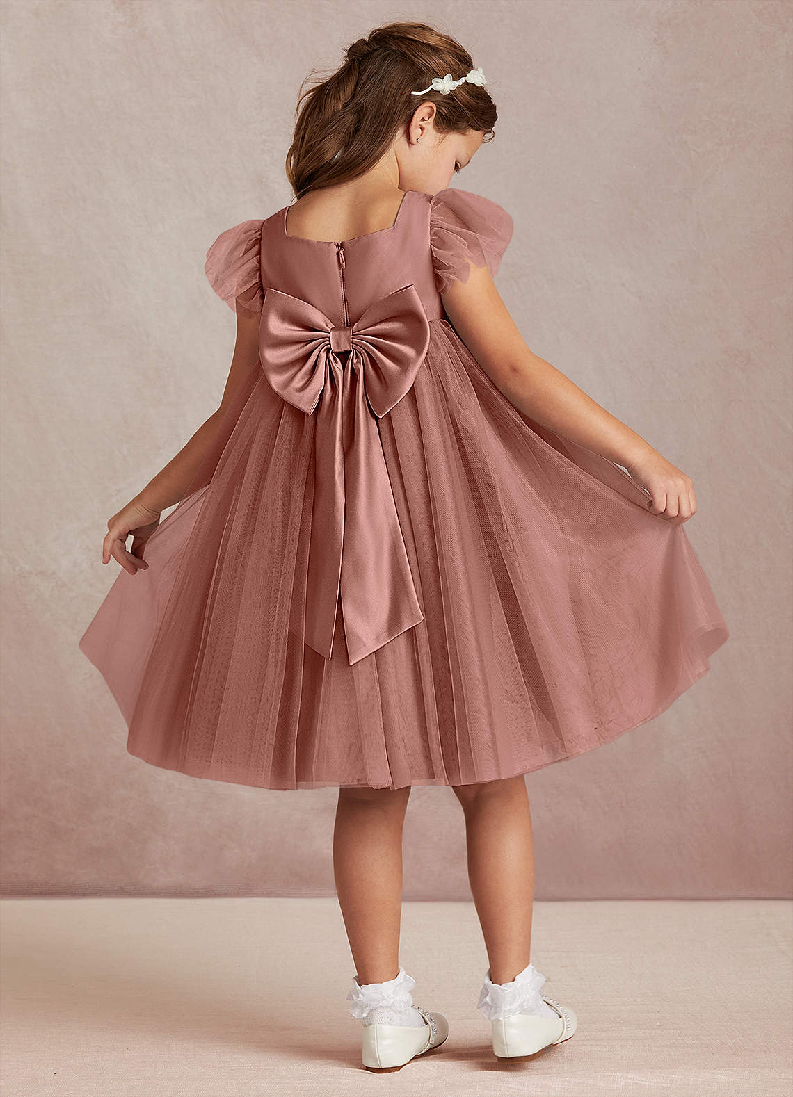 Azazie Kalio Flower Girl Dresses Cedar Rose A-Line with Sleeves Tulle Dress image1