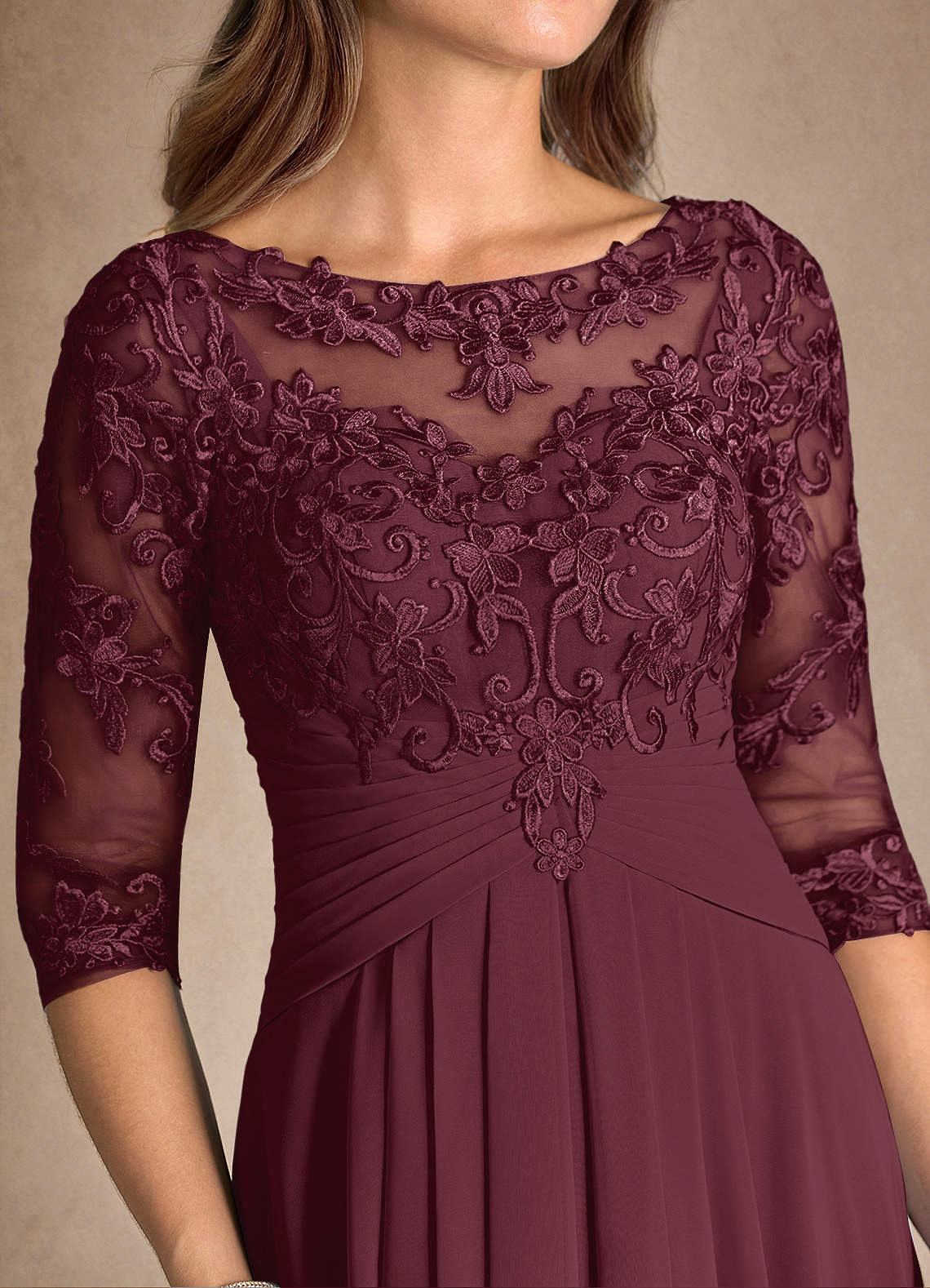 Azazie Marietta Mother of the Bride Dresses Cabernet A-Line Lace Dress image8
