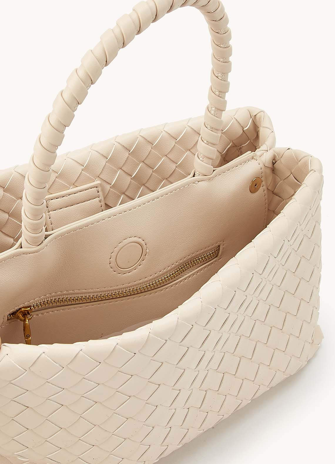 front Faux Leather Woven Structured Handbag