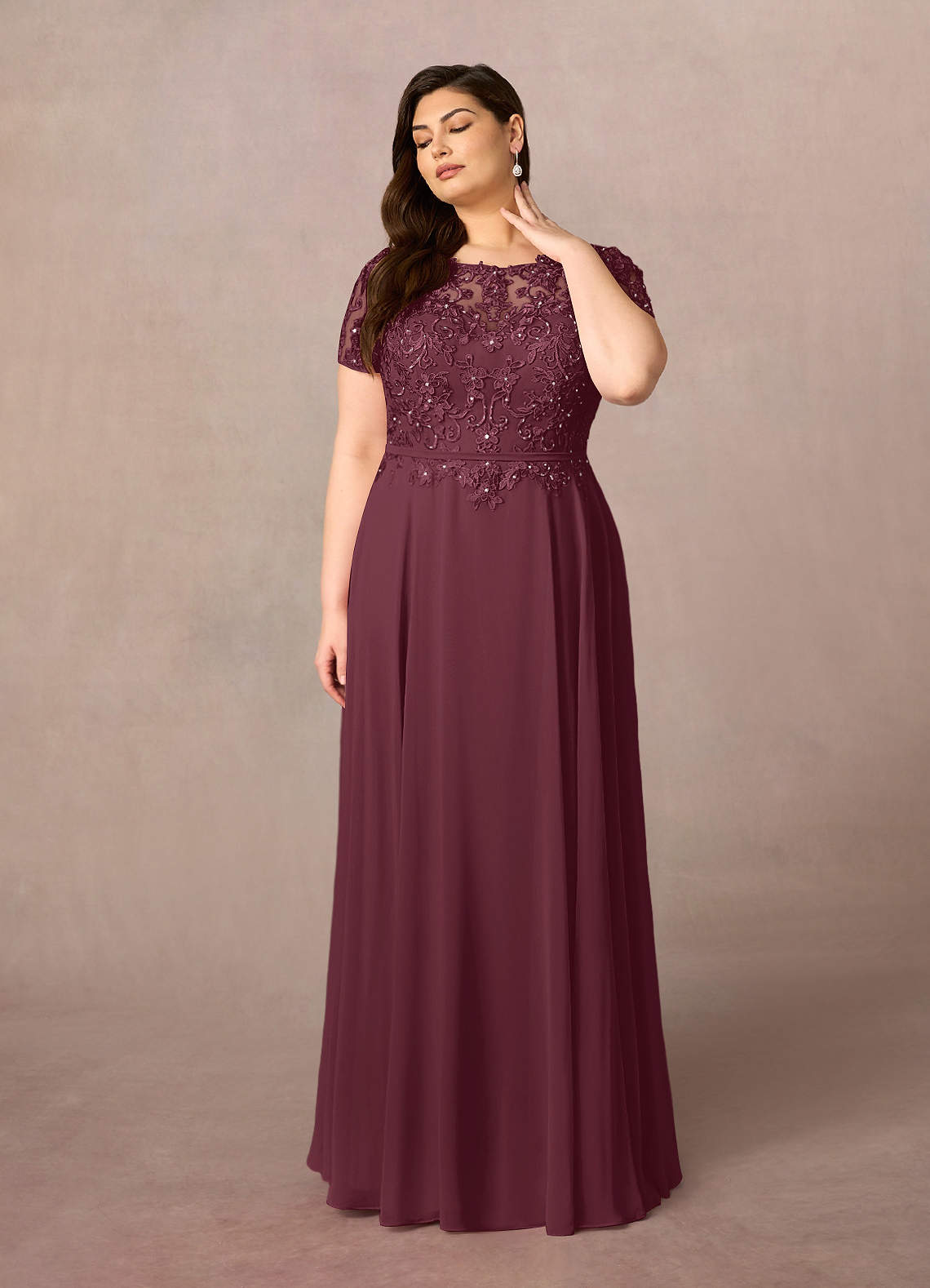 Azazie Adina Kleider für die Brautmutter A-Linie Bootshals Pailletten Chiffon Kleid Cabernetrot image1