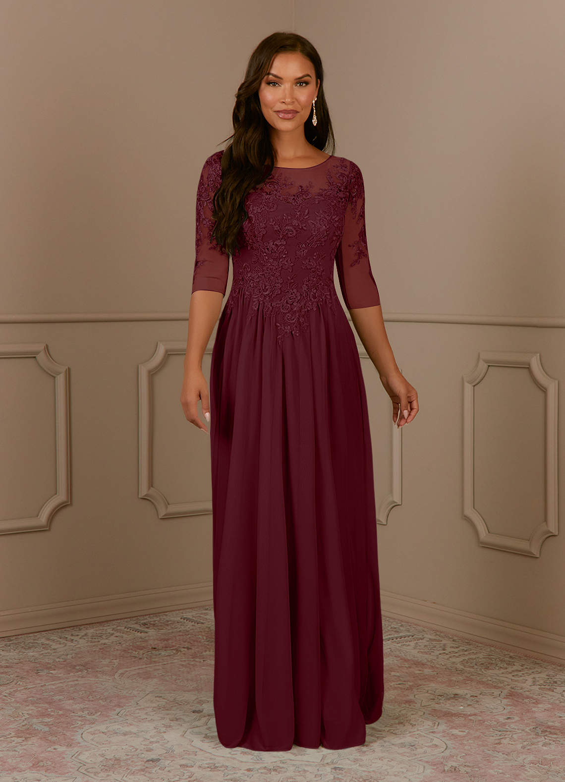 Azazie Harriet Abiti per la Madre della Sposa Abito A-Line in Maglia in Pizzo con Scollo a U Cabernet image1