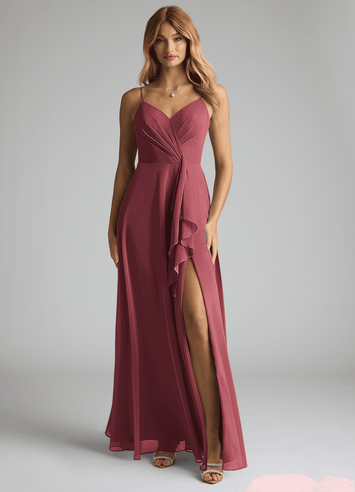 Azazie Akita Bridesmaid Dresses Merlot A-Line Chiffon Dress image1