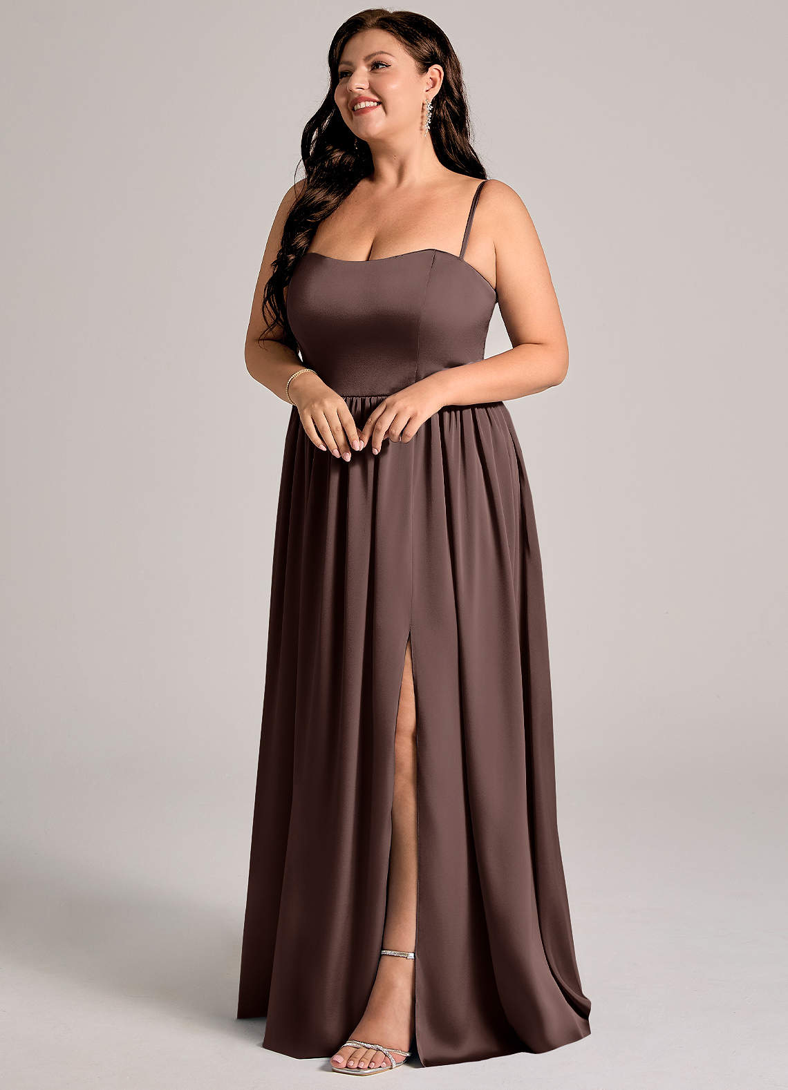 Azazie Calianna Bridesmaid Dresses Ganache A-Line Off the Shoulder Stretch Satin Convertible Dress image9