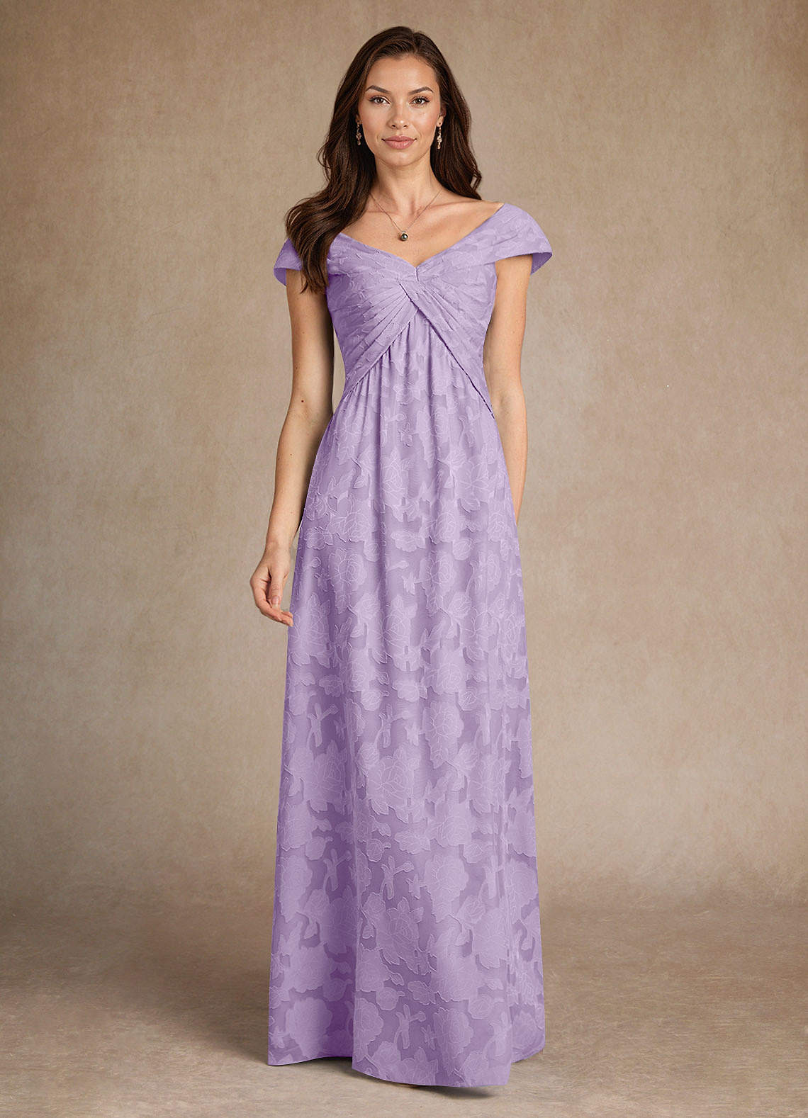 Azazie Myrtle vestidos de madre de la novia Vestido de Lila de Devorado Floral de Corte en A con Plisado image1