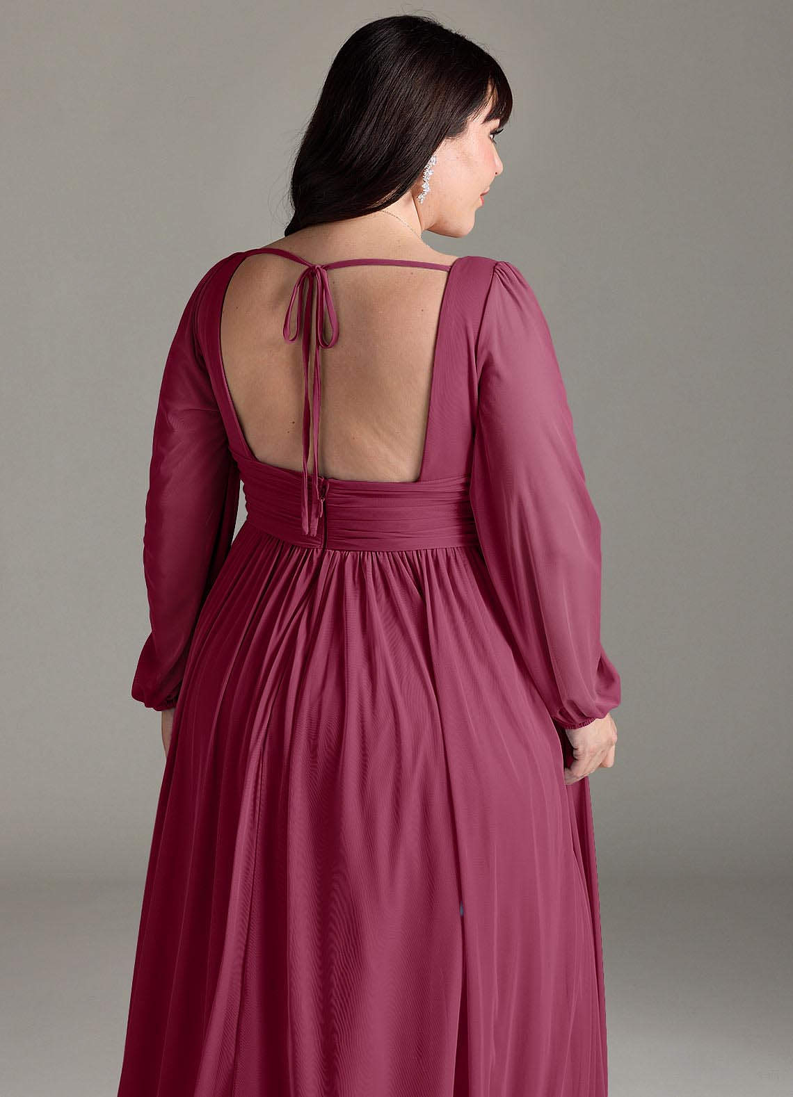 Azazie Norah Abiti da Damigella Abito A-Line in Chiffon con Maniche lunghe e Scollo a V Gelso image12