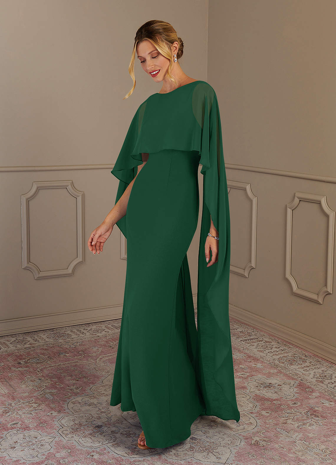 Azazie Dion Mother of the Bride Dresses Dark Green Sheath Scoop Stretch Crepe Dress image2