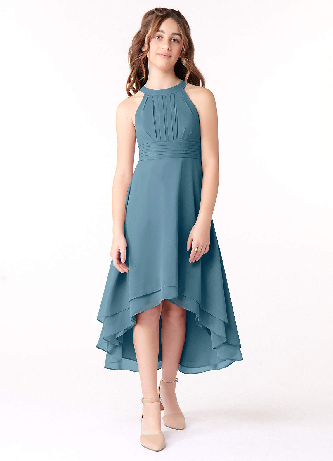 Azazie Linna Vestido de Bermudas de Gasa/ Chiffon de Acampanado con Plisado image1