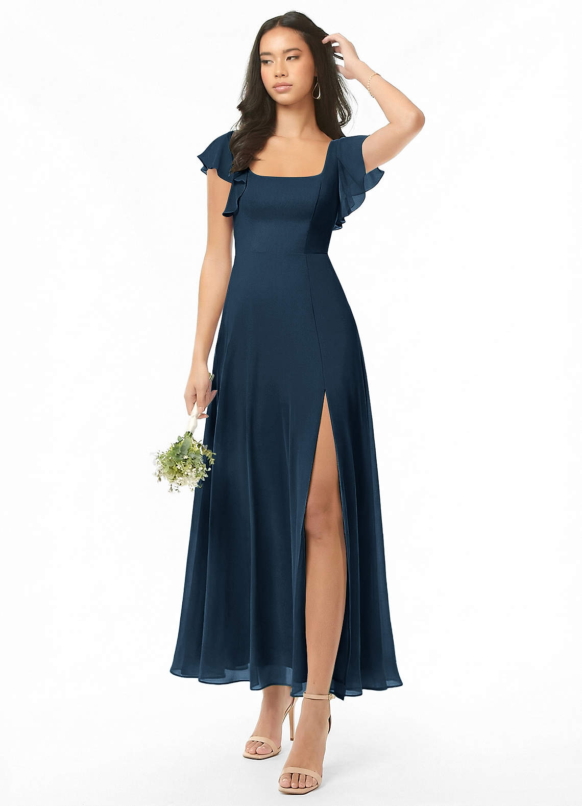 Azazie A-Line Square Neck Ankle-Length Chiffon Bridesmaid Dresses