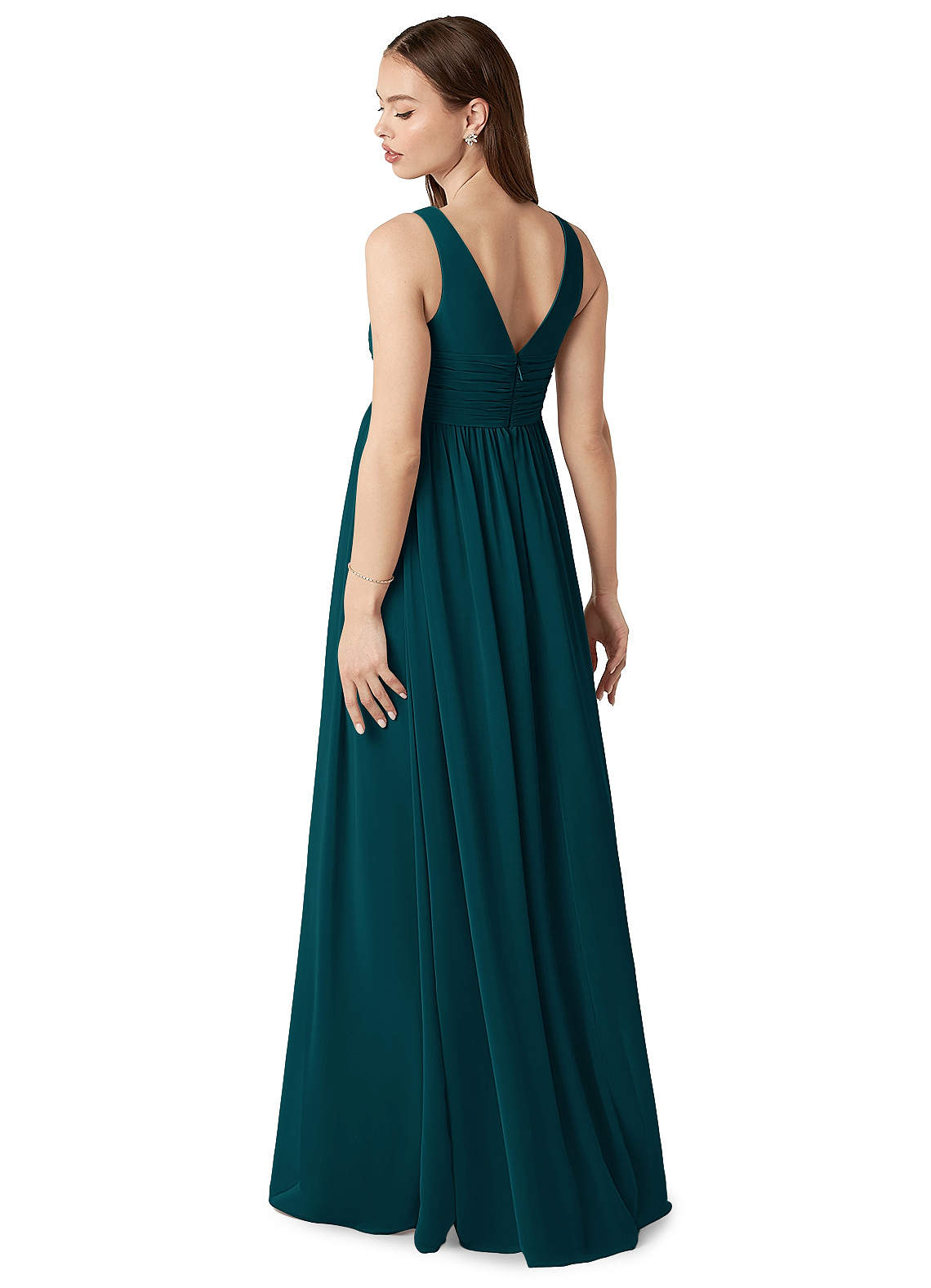 Azazie Plus Size A-Line/Princess V-Neck Floor-Length Chiffon Maternity Bridesmaid Dresses - Pine
