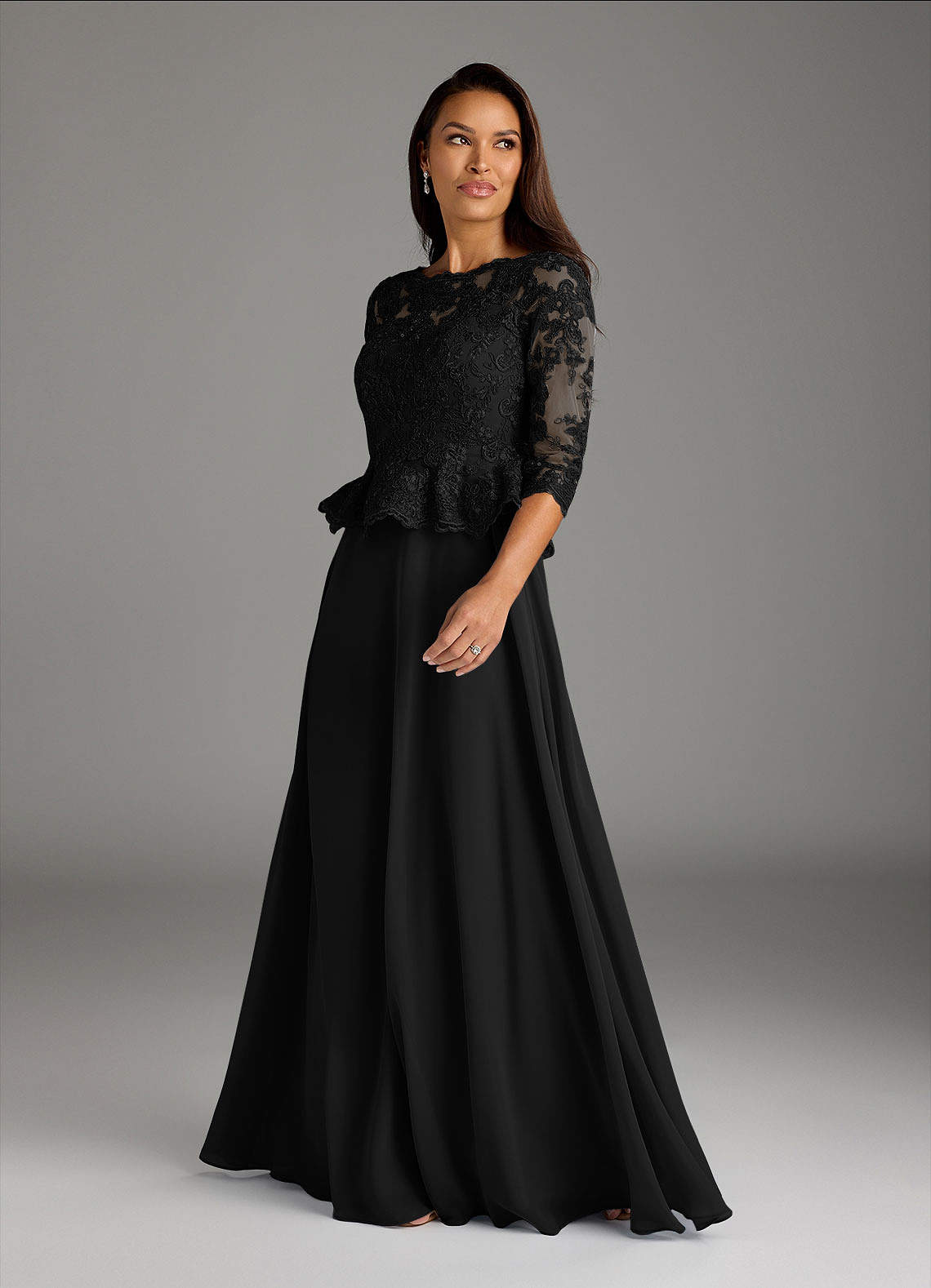 Azazie Averie vestidos de madre de la novia Vestido de Black de Gasa de Corte en A con Cuello barco Lentejuelas image3