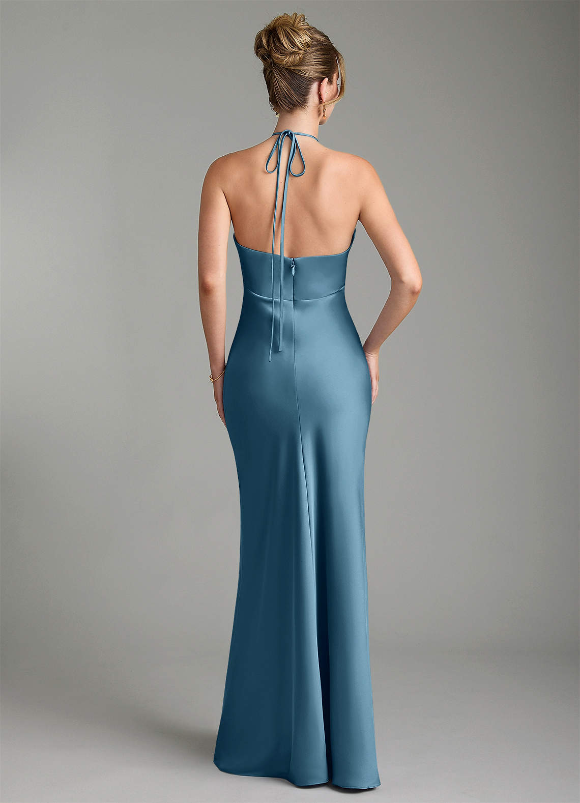 short sleeve stretch charmeuse bridesmaid dress Azazie Camille Ready to Ship Bermuda Satin Dresses Charmeuse fabric