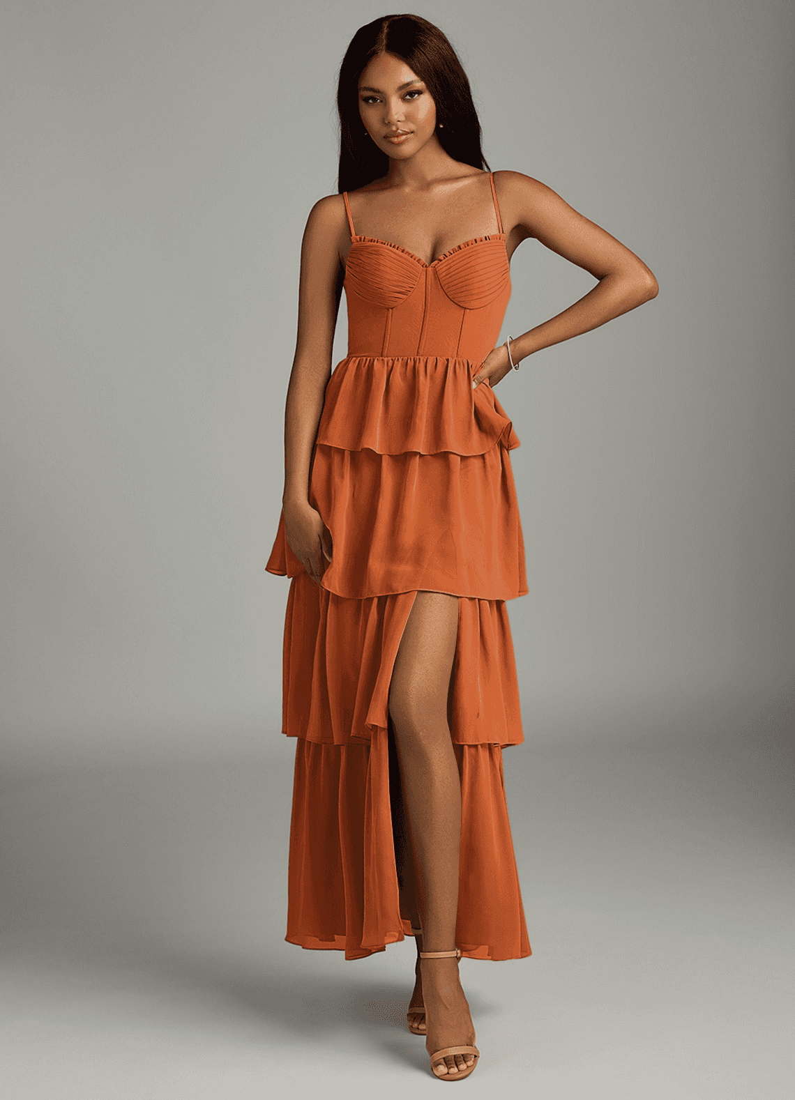 Azazie Kaiden Bridesmaid Dresses Cinnamon A-Line Sweetheart Neckline Chiffon Dress image1