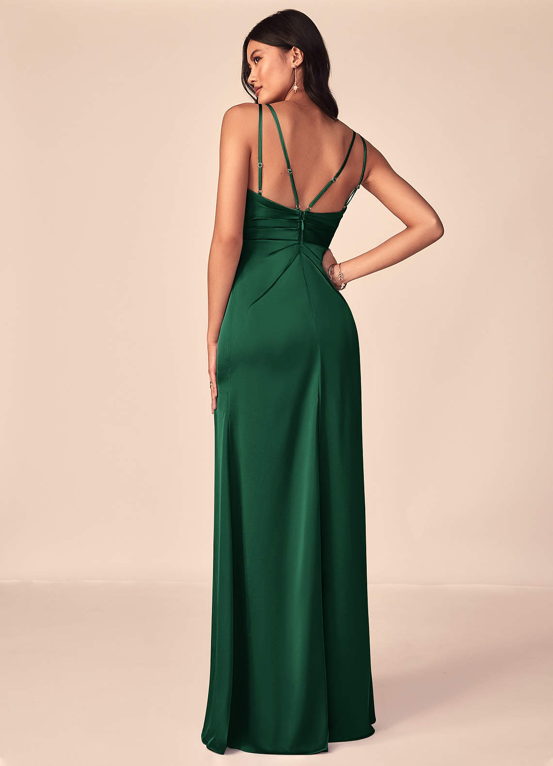 slim fit dress slacks Amazing Column Satin Sweetheart Sleeveless Green Prom Dresses with Ruffles Split main image 1