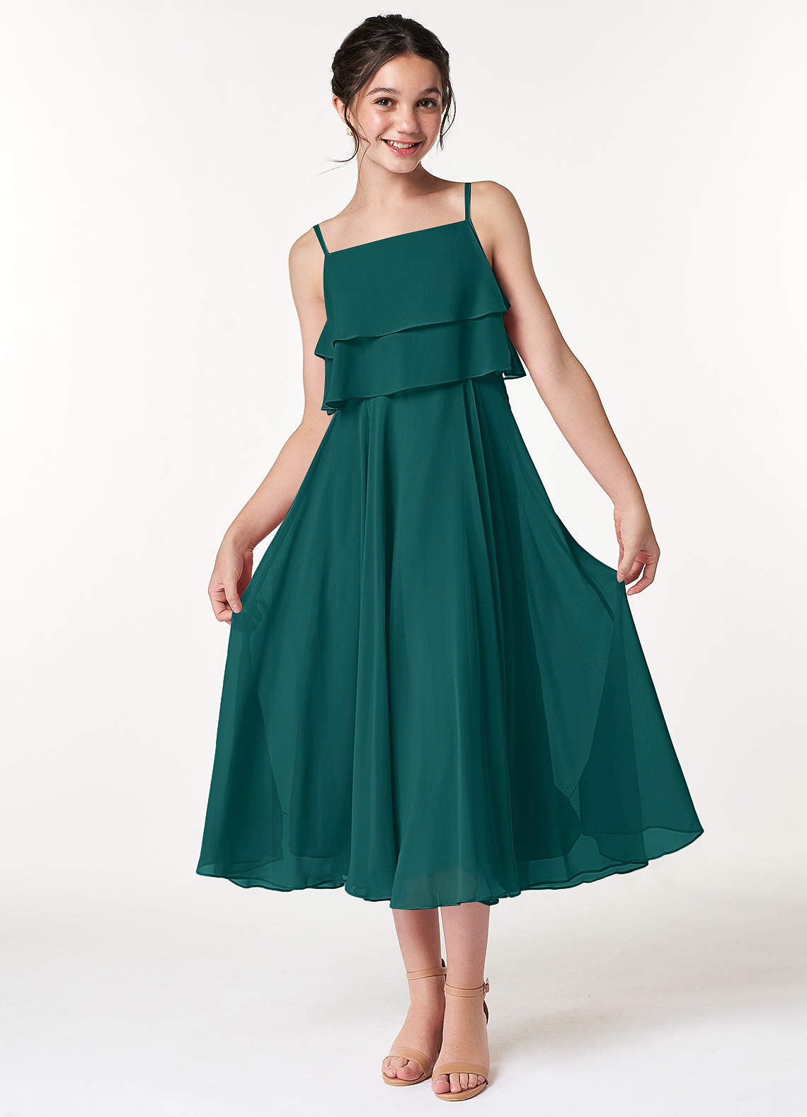 Azazie Ensley Junior Peacock A-Line Pleated Chiffon Dress image1