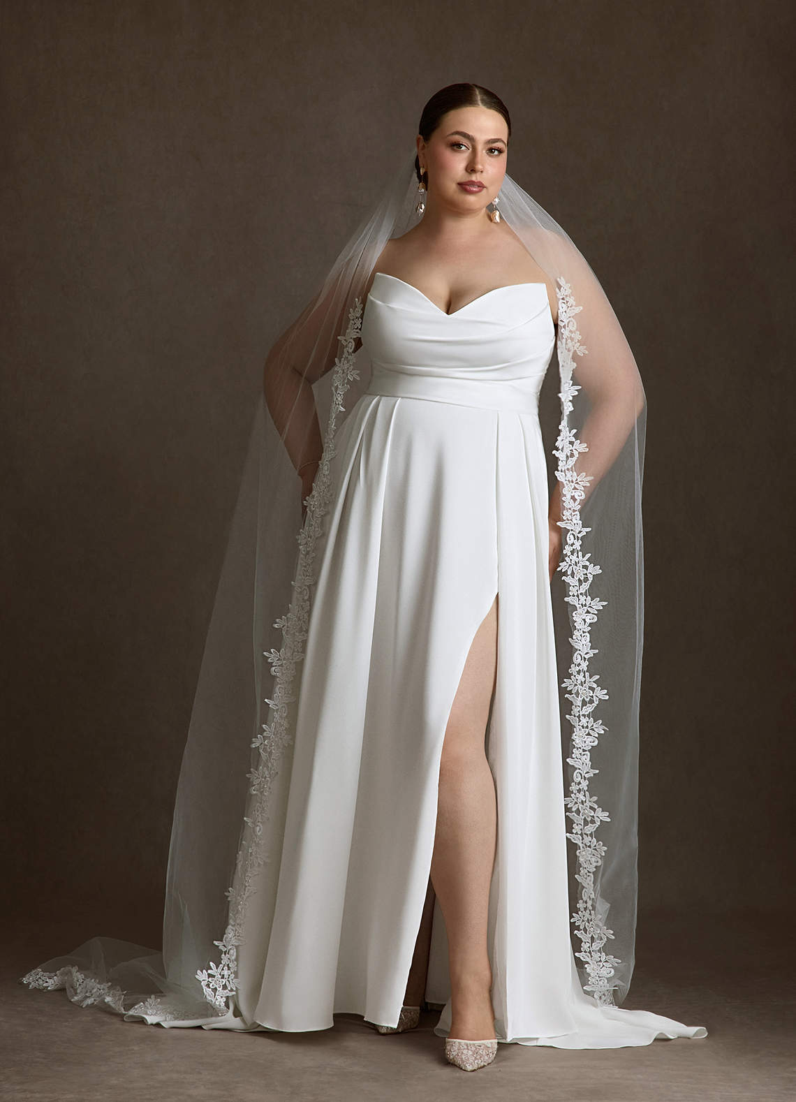 Azazie Marisela At-home Try On Dresses Diamond White A-Line Sequins Crepe Back Satin Dress image10