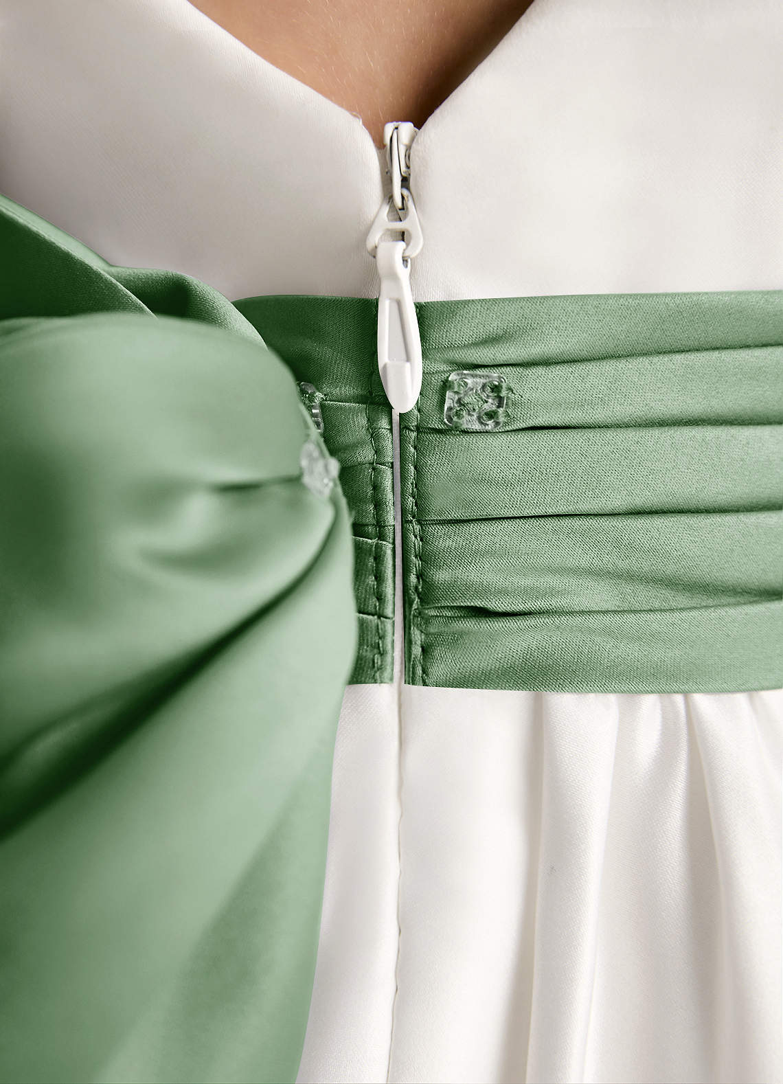 Azazie Sosie Flower Girl Dresses Ivory Matcha A-Line Pleated Matte Satin Dress image5
