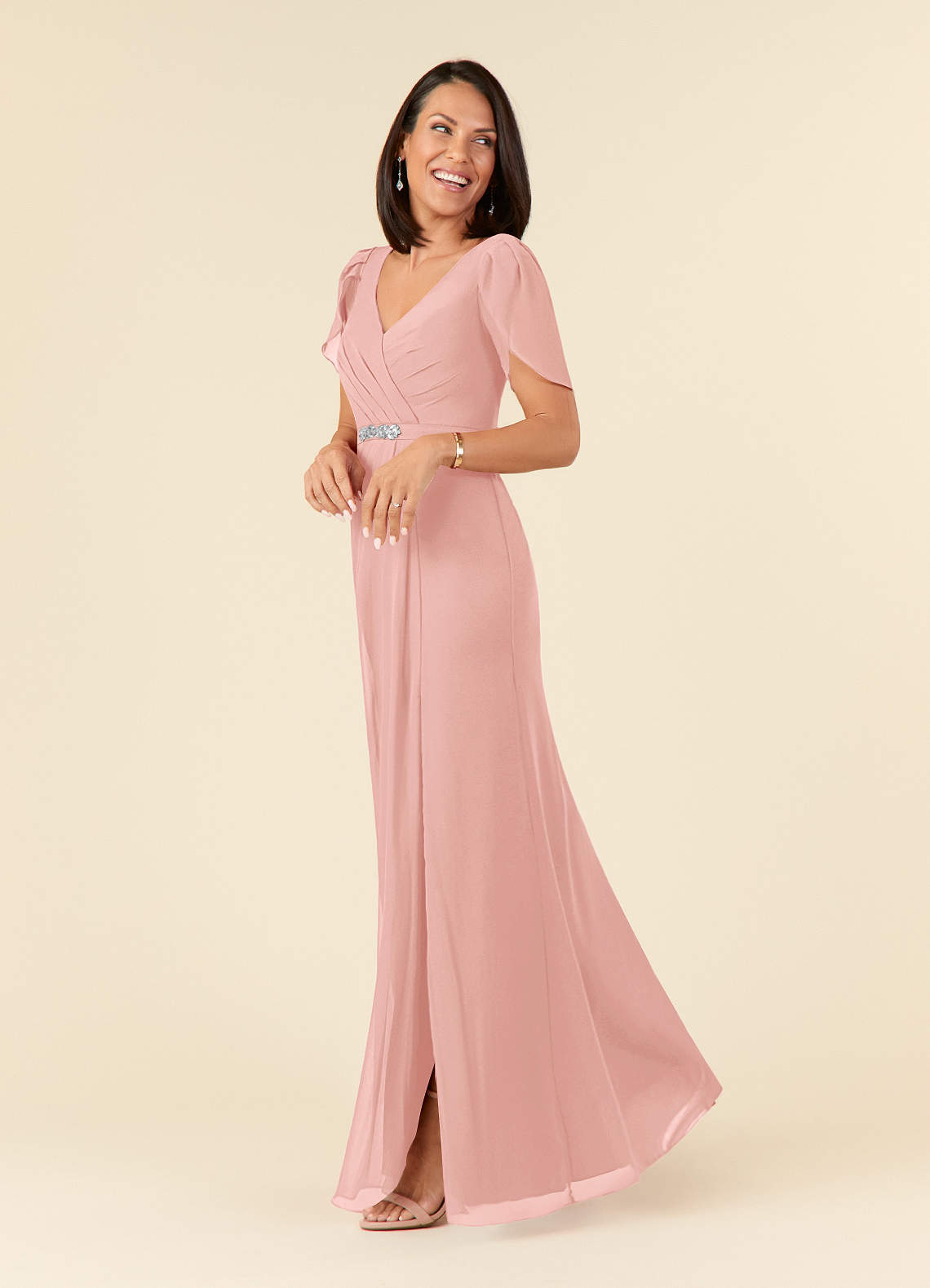 Azazie Marianne Mother of the Bride Dresses Rosette Sheath V-Neck Pleated Chiffon Dress image2