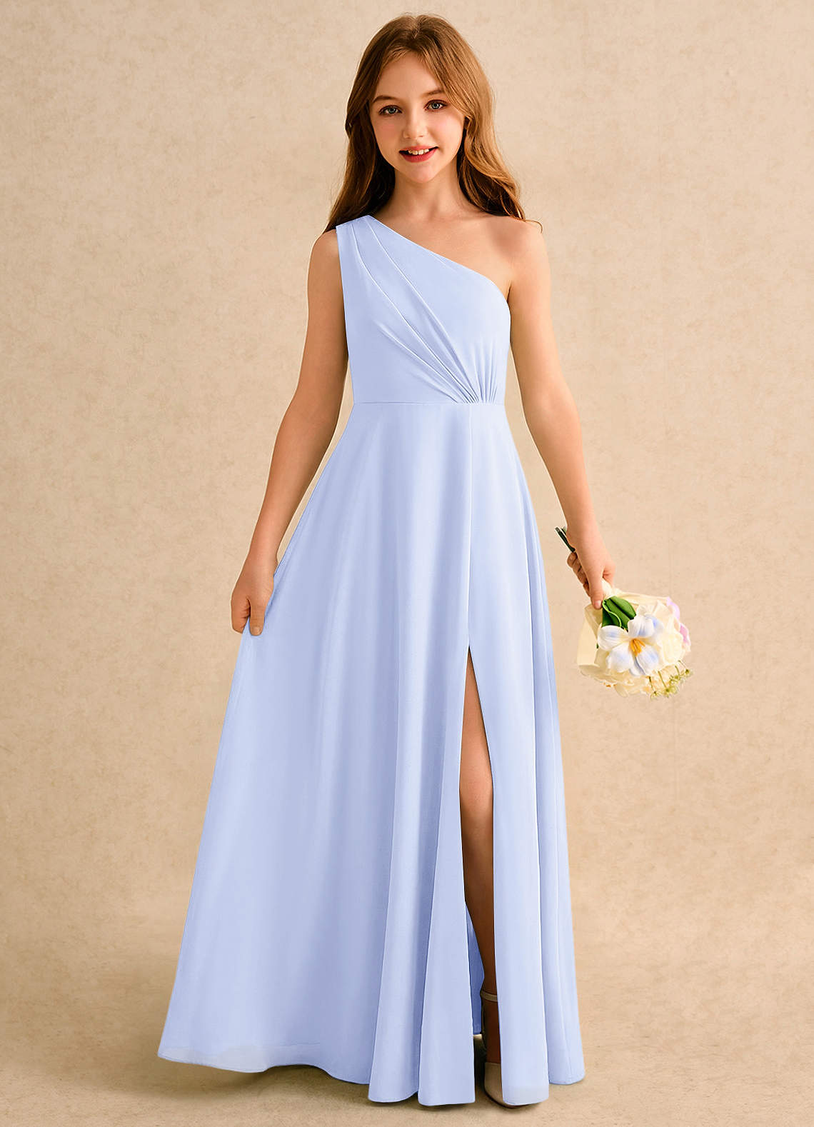 Azazie A-Line/Princess One-Shoulder Floor-Length Chiffon Girl Formal Dresses - Lavender
