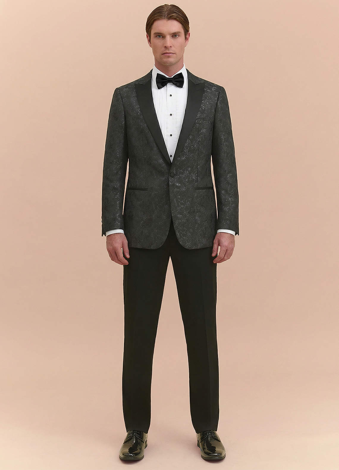 front Joseph Black Formal Jacquard Peak Lapel Tuxedo Jacket