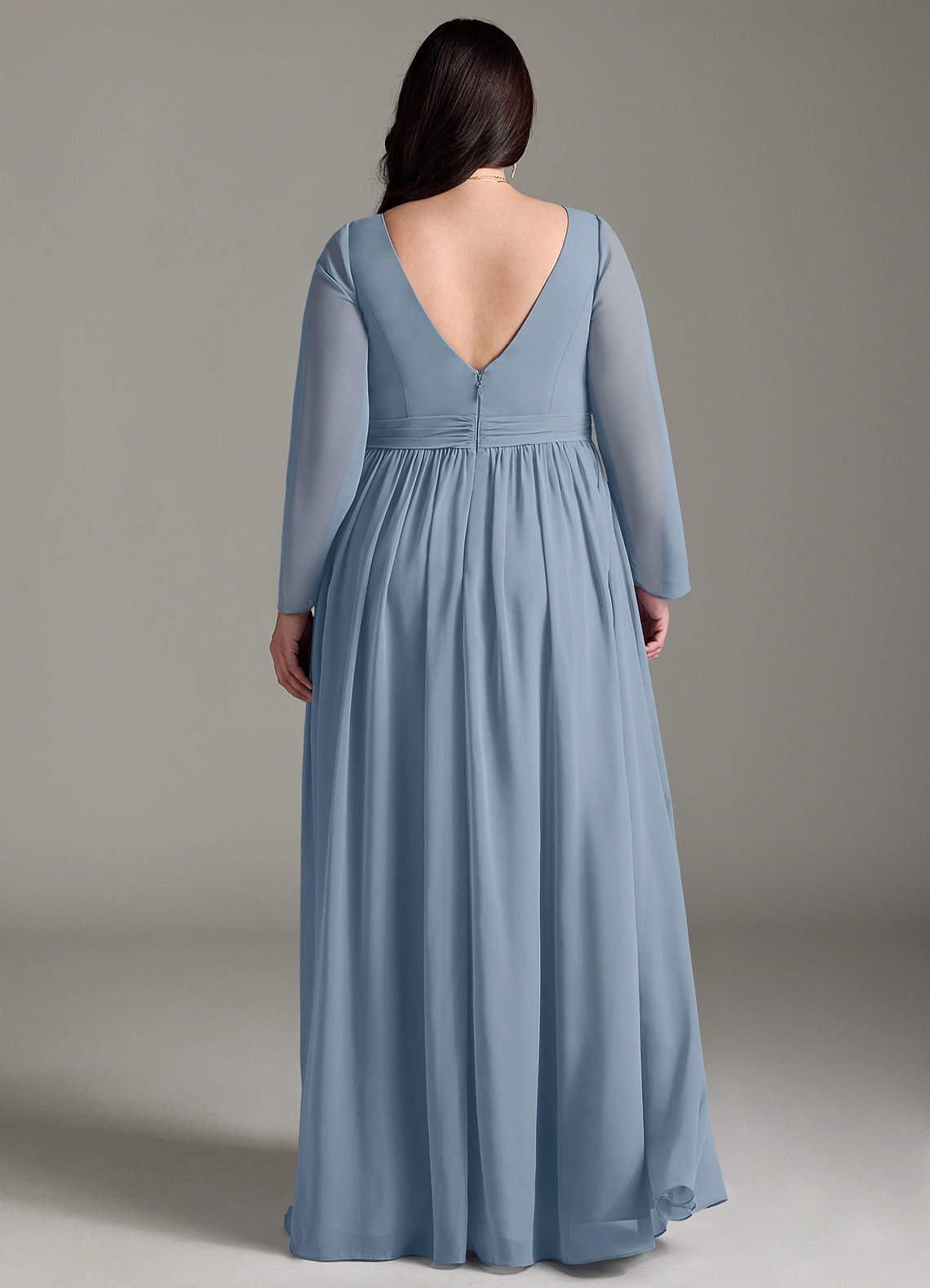 Azazie Teton Maternity Bridesmaid Dresses A-Line Long Sleeve Chiffon Floor-Length Dress image7