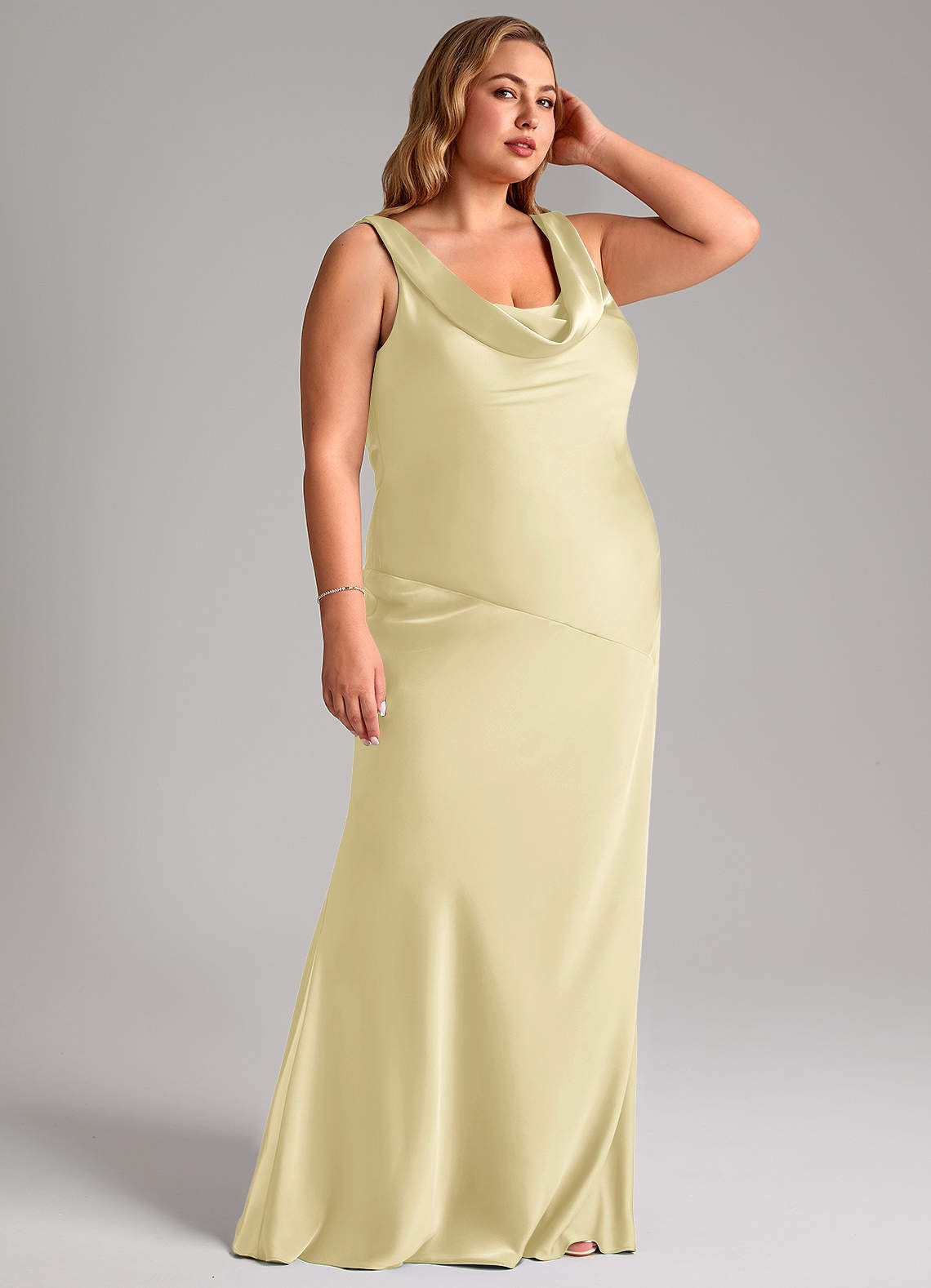 Azazie Rylina Brudtärnklänningar Klä av Sjöjungfru i Stretch Satin Citronsorbet image10