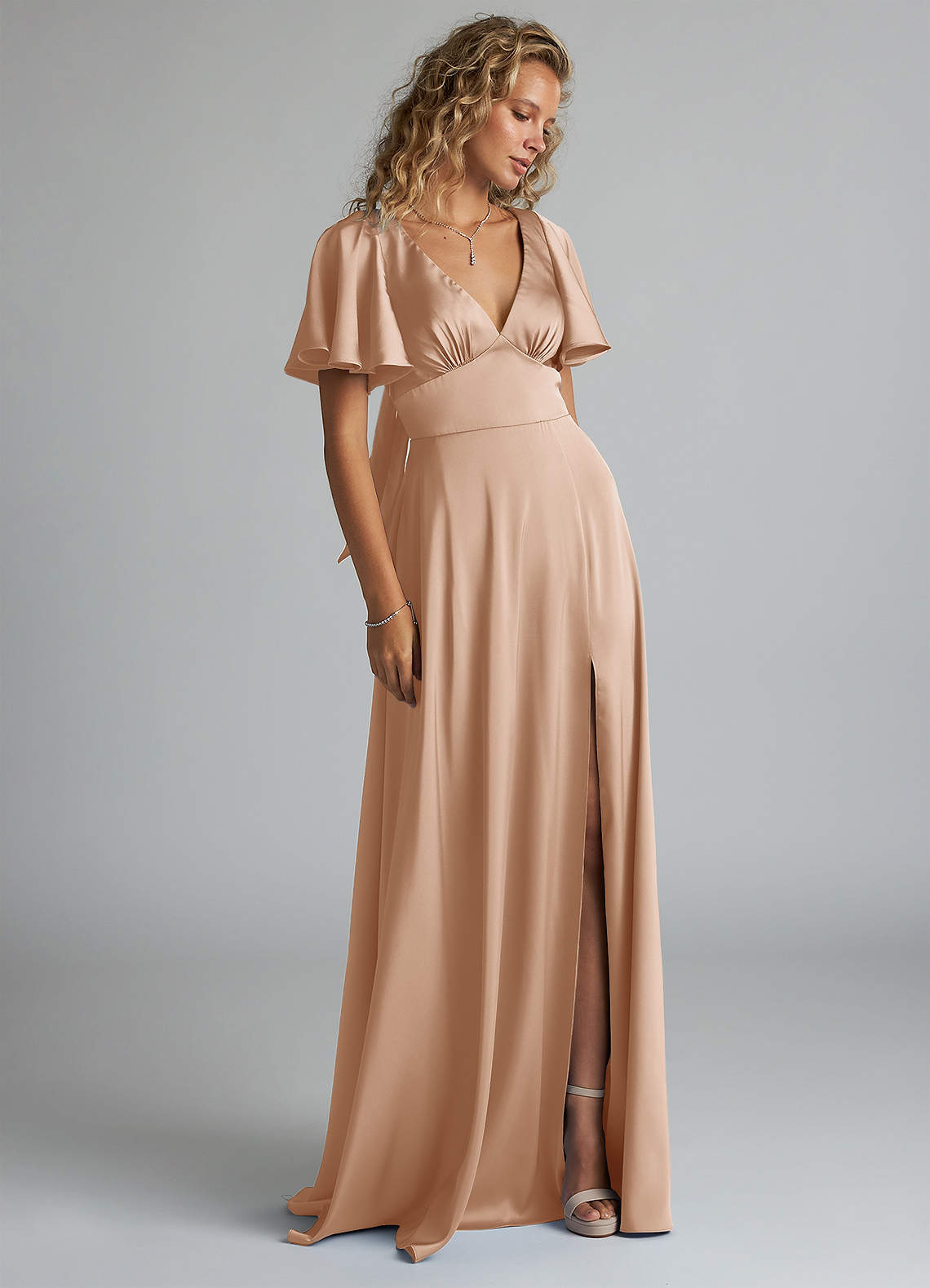 Azazie Kimber Bridesmaid Dresses English Rose A-Line Ruched Stretch Satin Dress image3