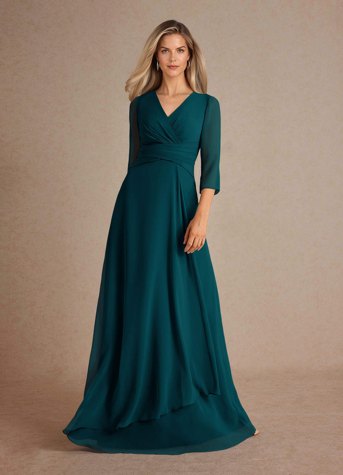 Azazie Mayfield Abiti per la Madre della Sposa Abito A-Line in Chiffon Plissettato Pino image4