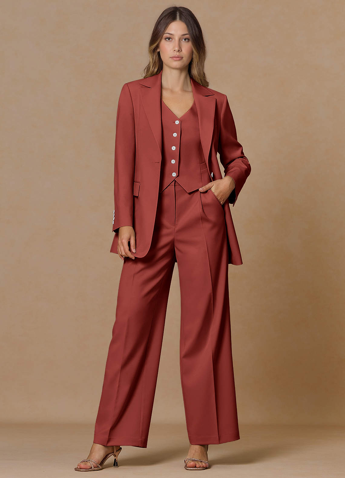 front Rowan Terracotta Blazer met verfijnde weefstructuur en functionele eigenschappen