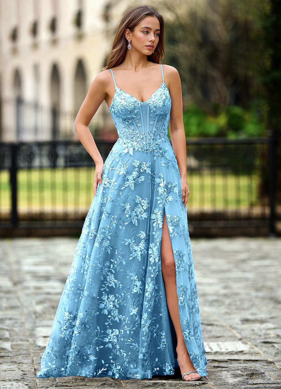 blue prom dresses with lace Willowener Sky Sequined Dress Ready to Ship Prom and Homecoming Size:US10/AU14
