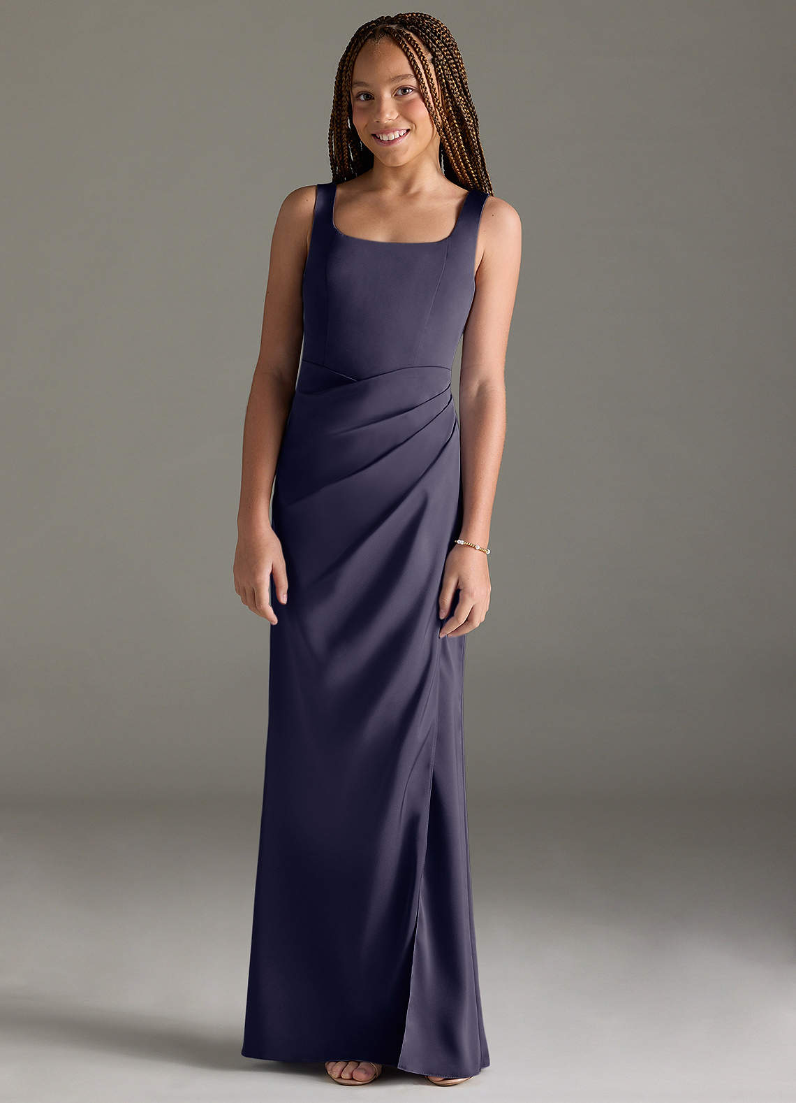 Azazie Mero Junior Stormy Mermaid Pleated Stretch Satin Dress image1