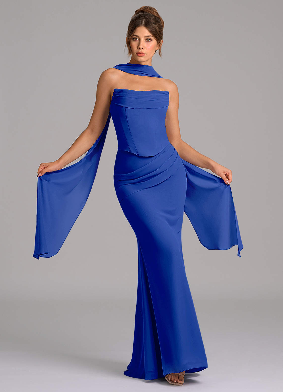 Azazie Sorrel Vestidos de madrinha de casamento Vestido Royal Blue de Chiffon de sereia com Espartilho image1