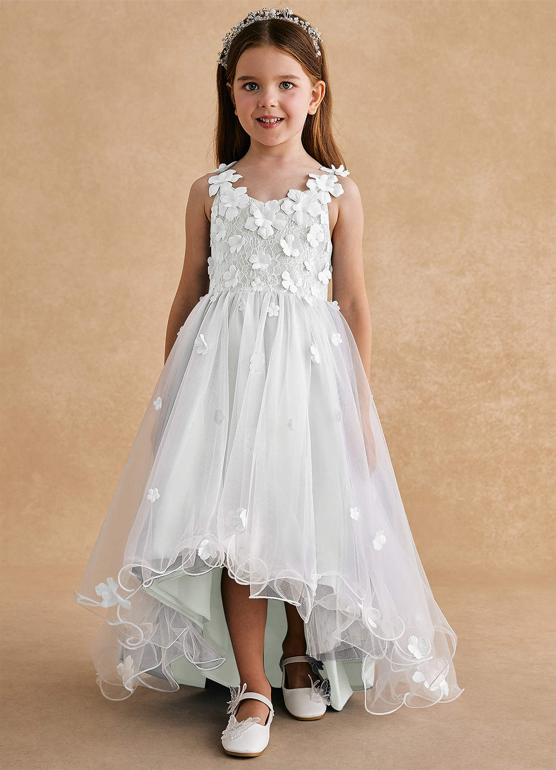 Azazie Celia Flower Girl Dresses Ivory A-Line Lace Tulle Dress image5