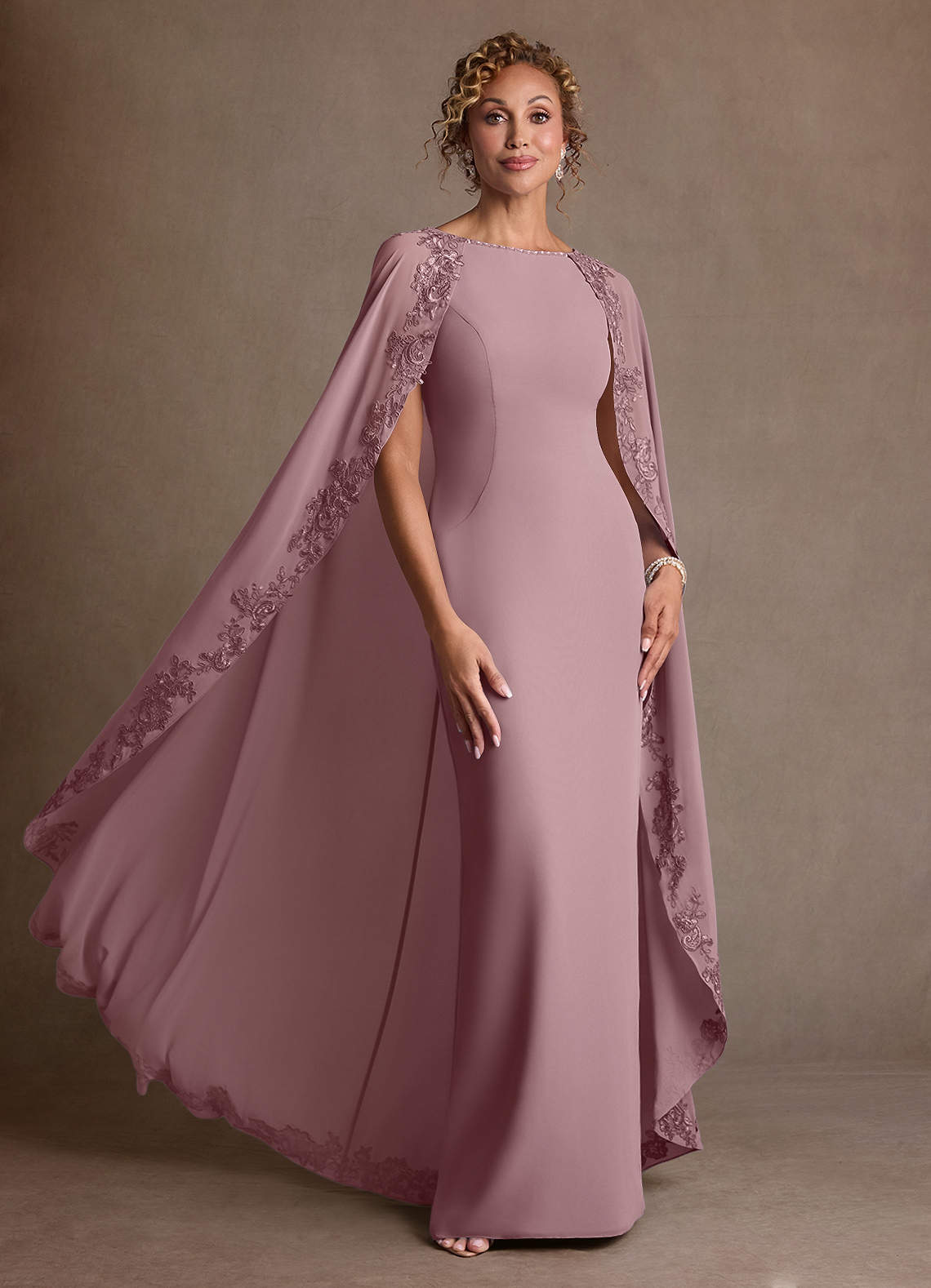 Azazie Artemisia vestidos de madre de la novia Vestido de Rosa Polvorienta de Gasa de Corte Recto con Encaje image4
