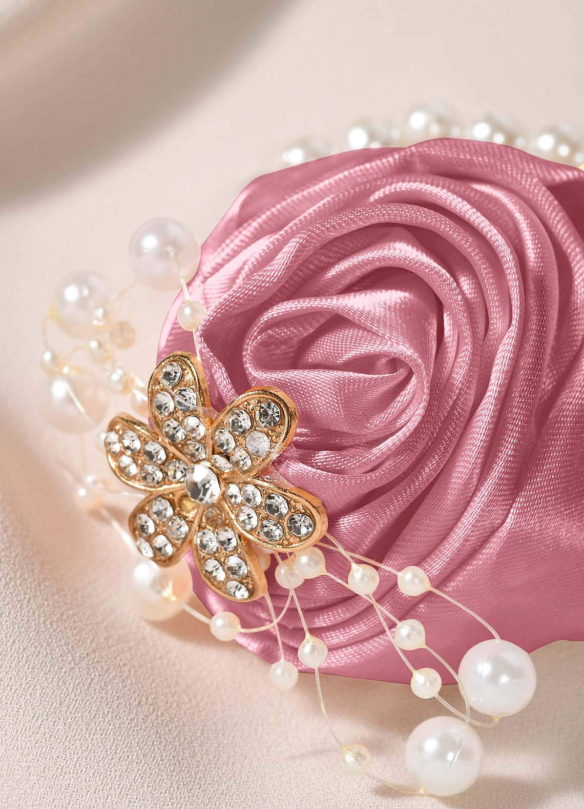 front 3PC Matching Color Bridesmaids Wrist Corsage with Pearl Bracelet