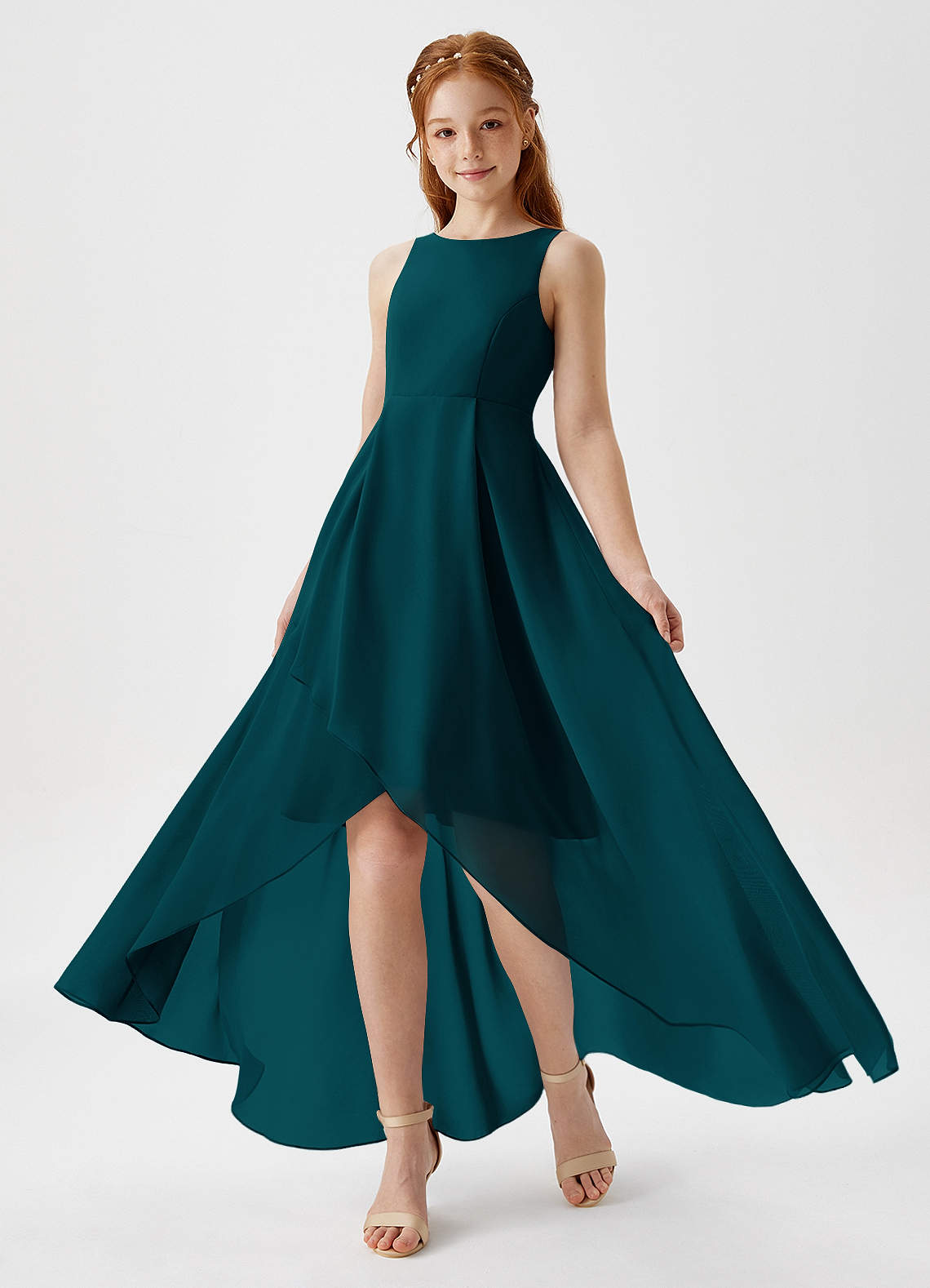 white christmas dresses Pleated Chiffon Ruffles Sleeve V-Neck Midi Bridesmaid Dress main image 1
