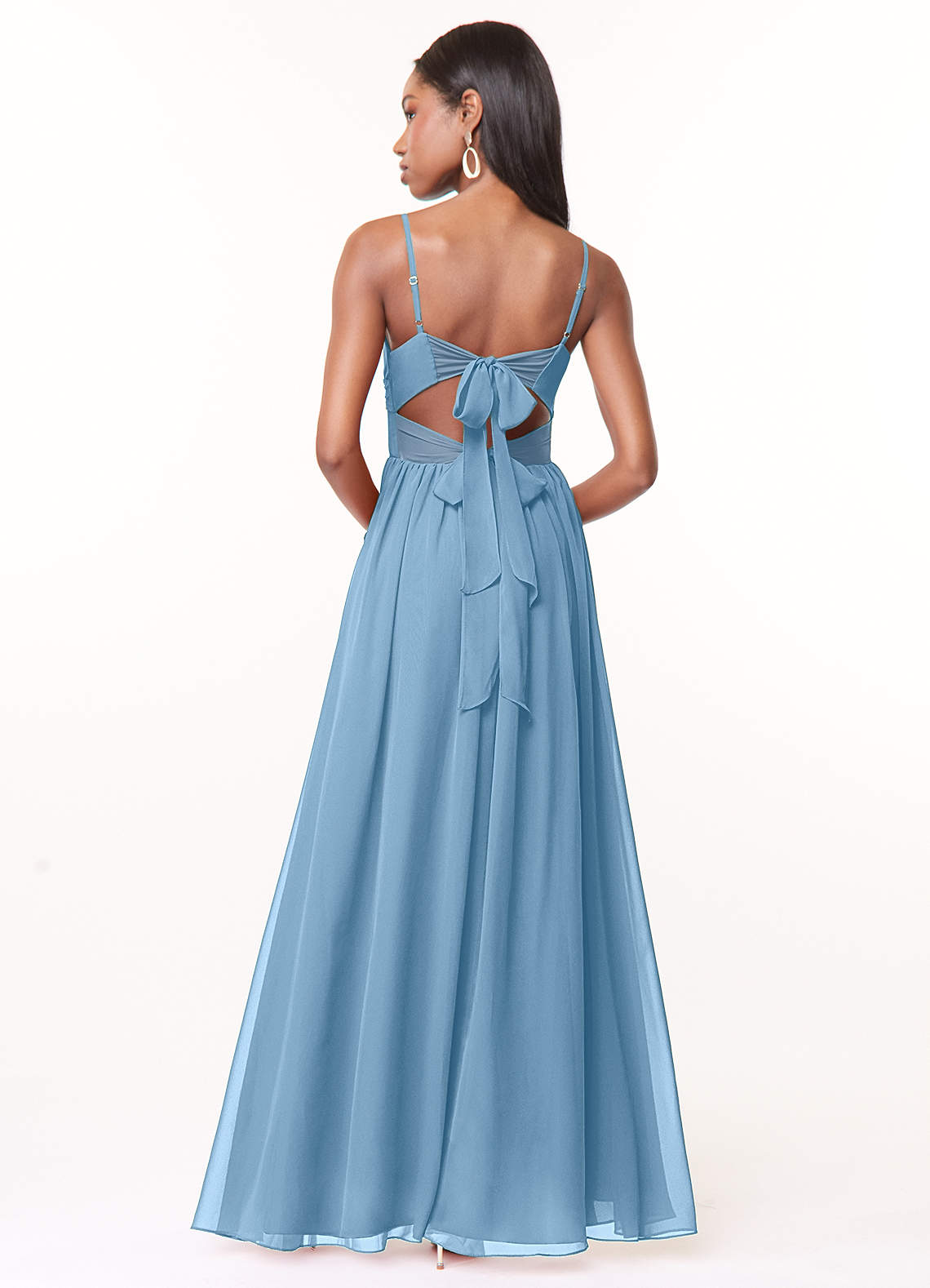 Azazie Zeya Bridesmaid Dresses Steel Blue A-Line V-Neck Pleated Chiffon Dress image2