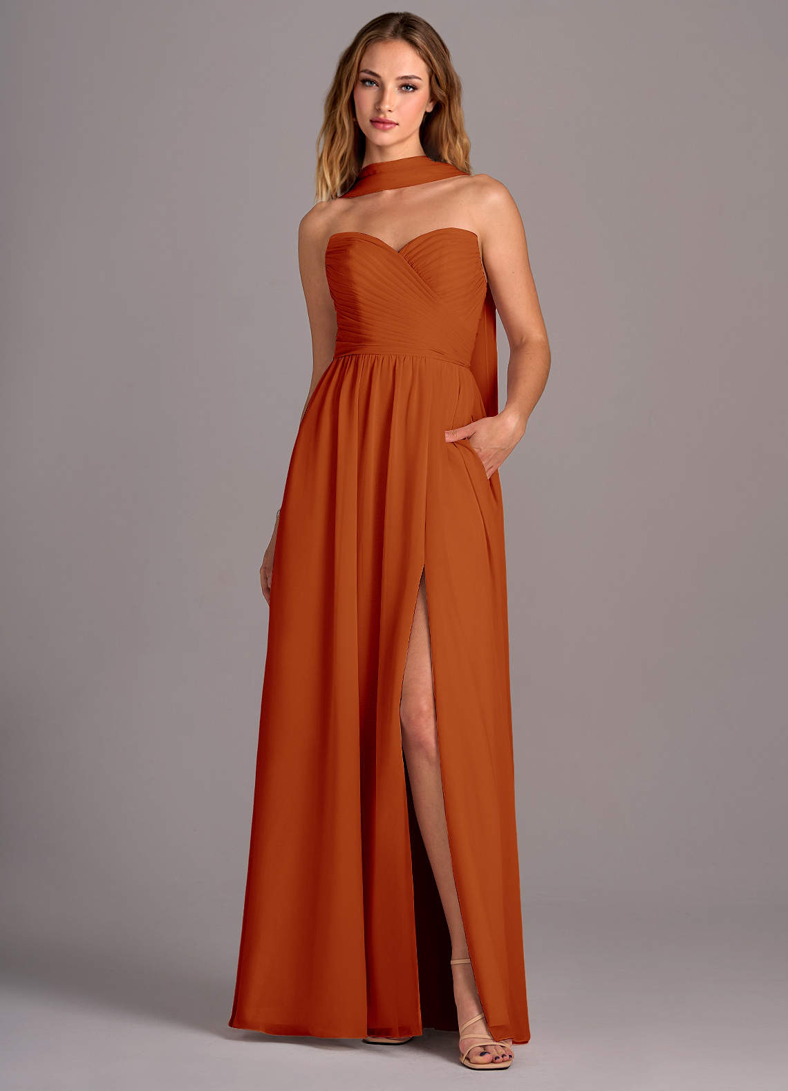Azazie Joni Bridesmaid Dresses Paprika A-Line Strapless Chiffon Convertible Dress image1